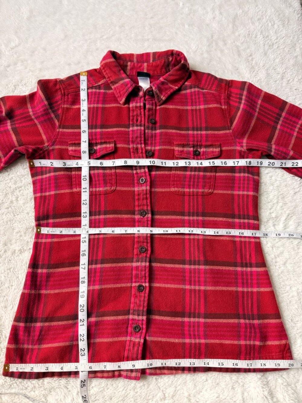 Patagonia Organic Cotton Plaid Flannel Shirt Women's 8 Red Pink Button Up - Picture 7 of 8